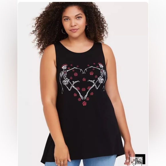 Torrid Super Soft Black Dancing Skeletons Split Back Tank - Picture 1 of 6